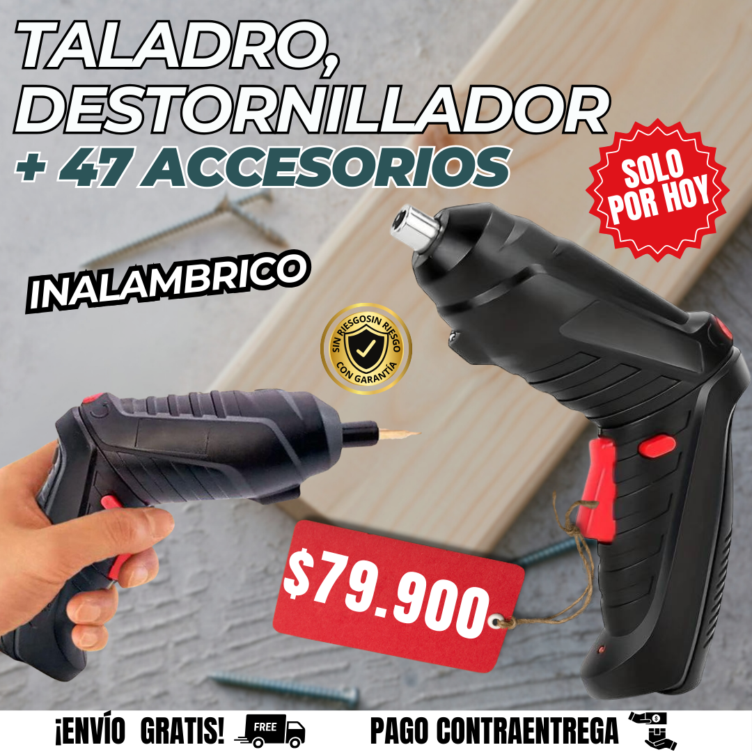 TALADRO DESTORNILLADOR + KIT 47 ACCESORIOS🎁