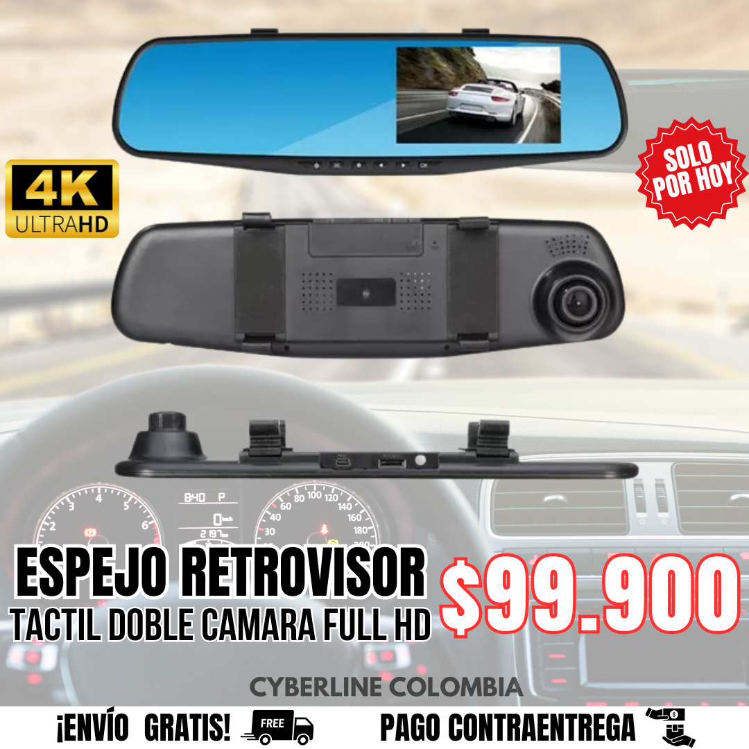 ESPEJO RETROVISOR TACTIL DOBLE CAMARA