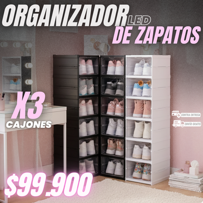 ORGANIZADOR PLEGABLE ZAPATOS TRANSPARENTE X 3 + OBSEQUIO LIMPIADOR🎁